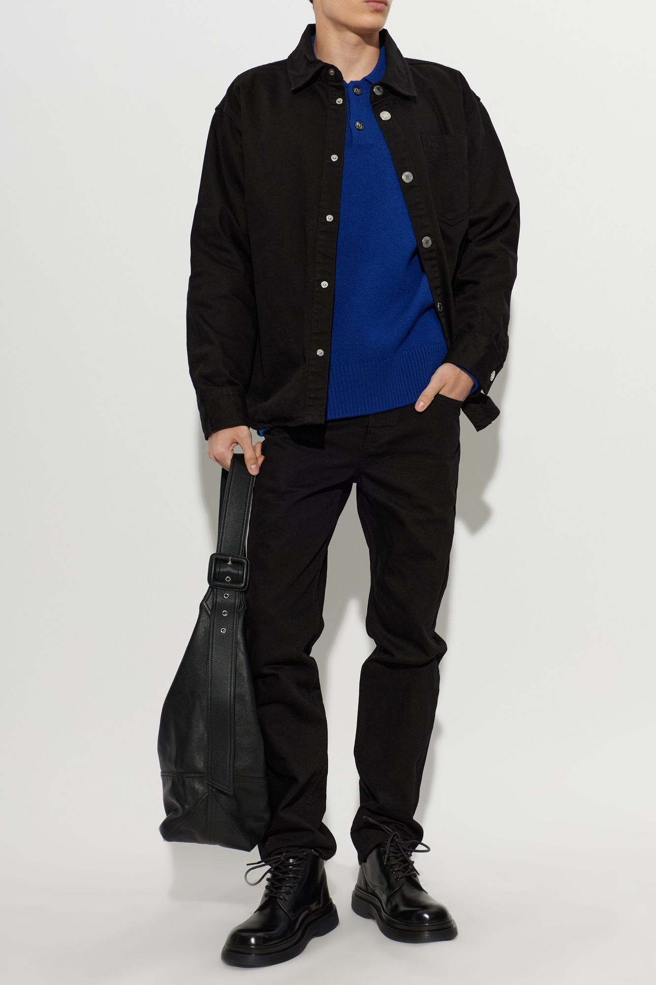 Ami Alexandre Mattiussi Black Denim Shirt with Embroidered Logo
